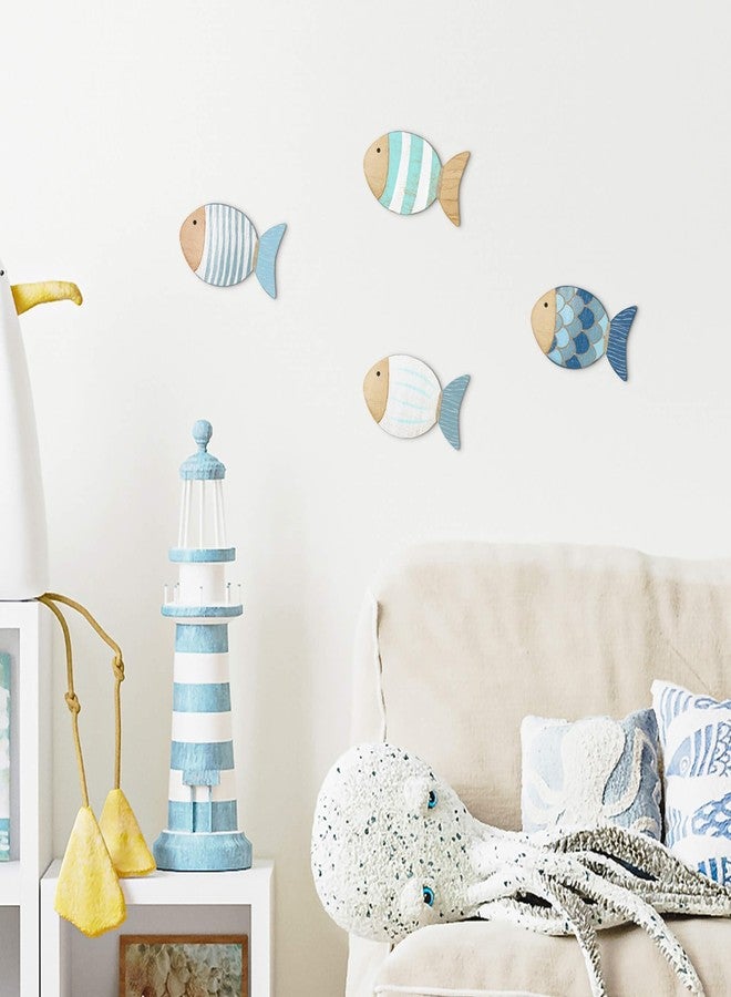 Putuo Decor 4 Pcs Wood Fish Wall Art, Nautical Beach Decor, Wooden Fish Hanging Sculptures, Blue (5.5 In) - Image 5